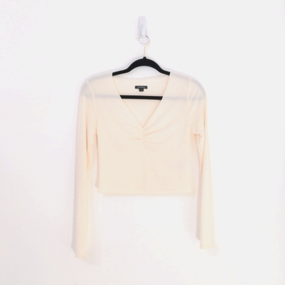 waffle knit cropped long sleeve shirt